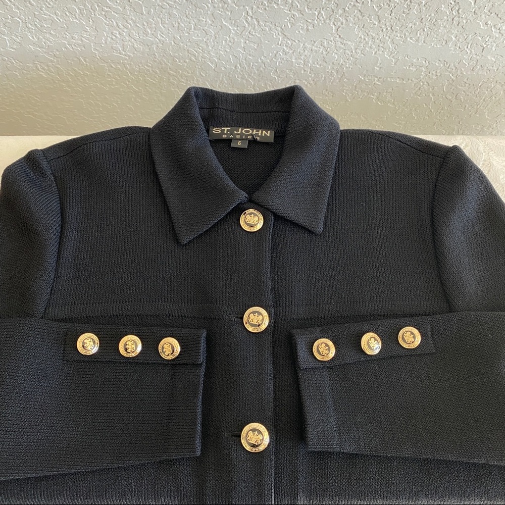 St. John black Santana knit button down jacket - Picture 7 of 11